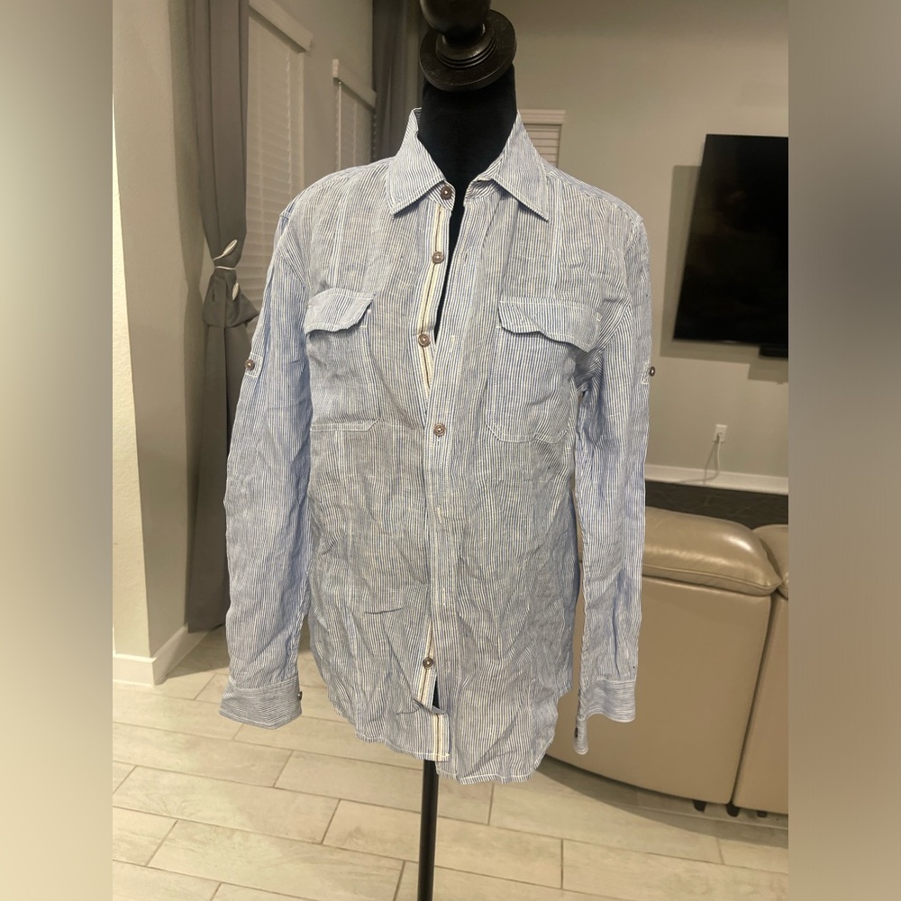 Elie tahari 100% linen unisex long sleeves shirt M